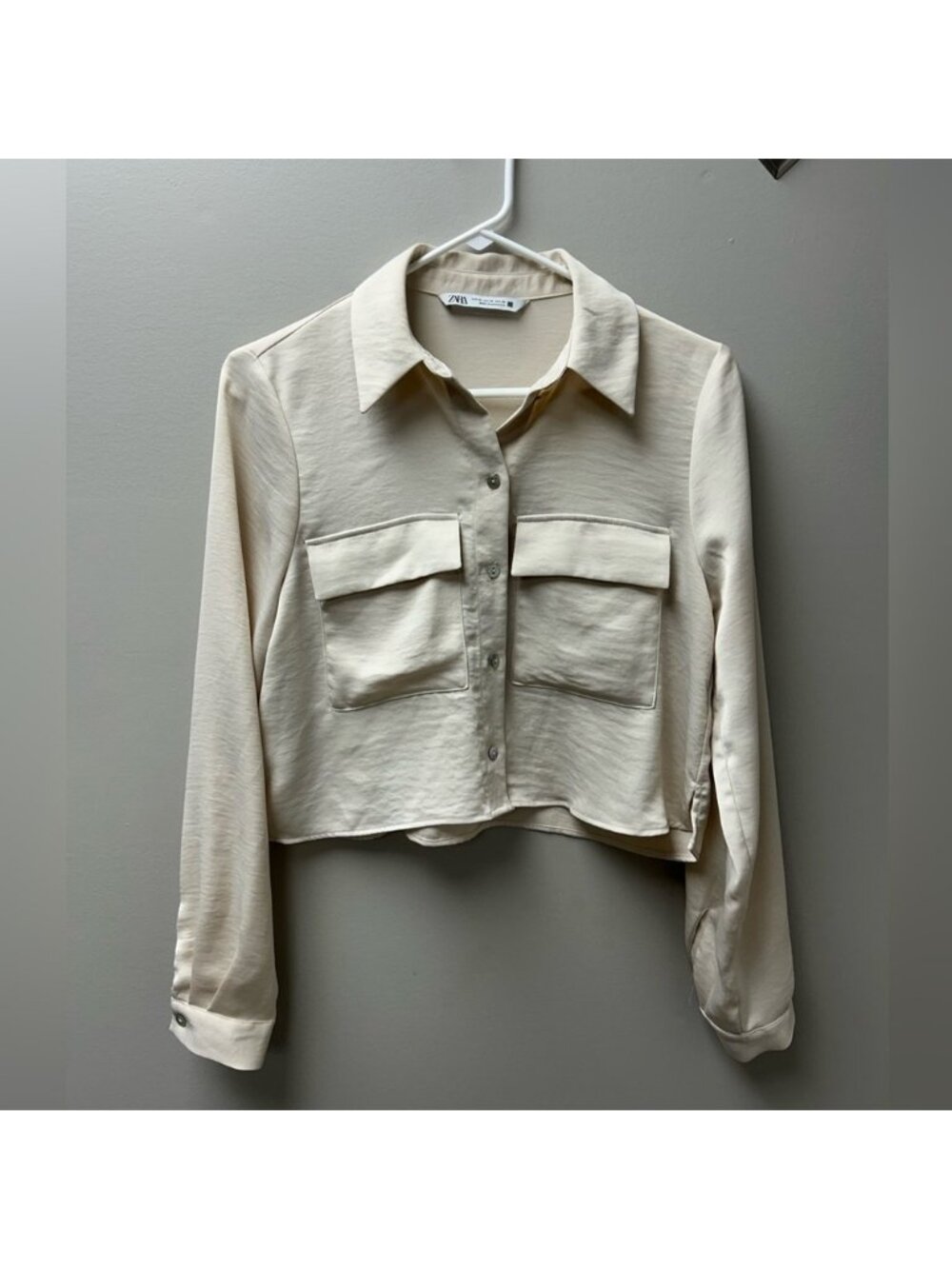 Zara Beige Cropped Satin Blouse